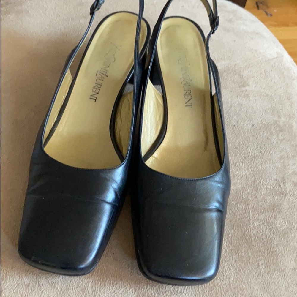 Vintage Yves Saint Laurent black 7.5 sling backs.